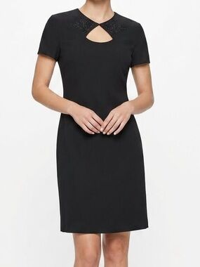 Liz Claiborne Black Short-Sleeve Keyhole Sheath Dress
